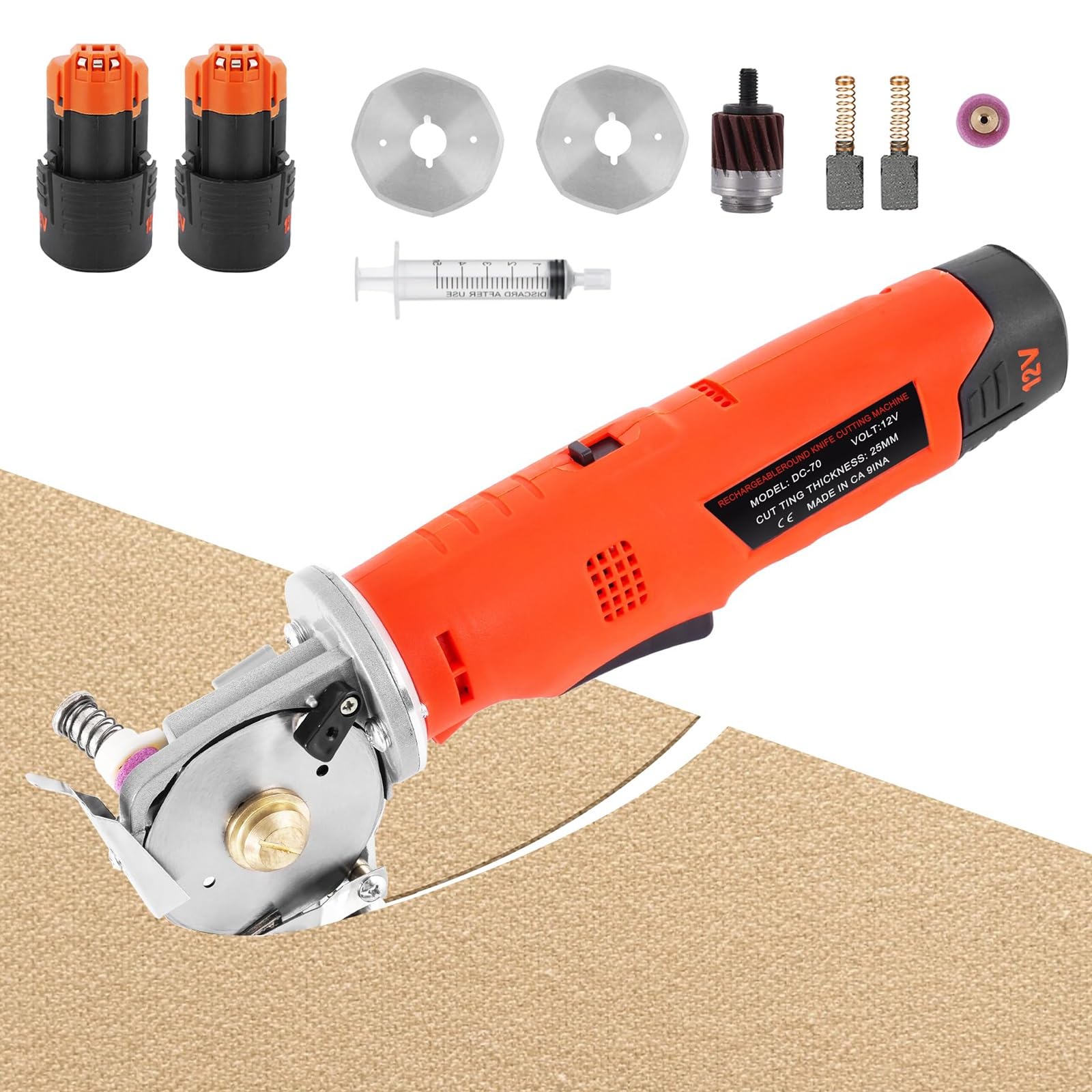 Cortadora de tela rotativa eléctrica inalámbrica, tijeras de tela recargables con iluminación frontal, 2 cuchillas, tijeras de costura de mano, tijeras de tela multicapa para alfombras