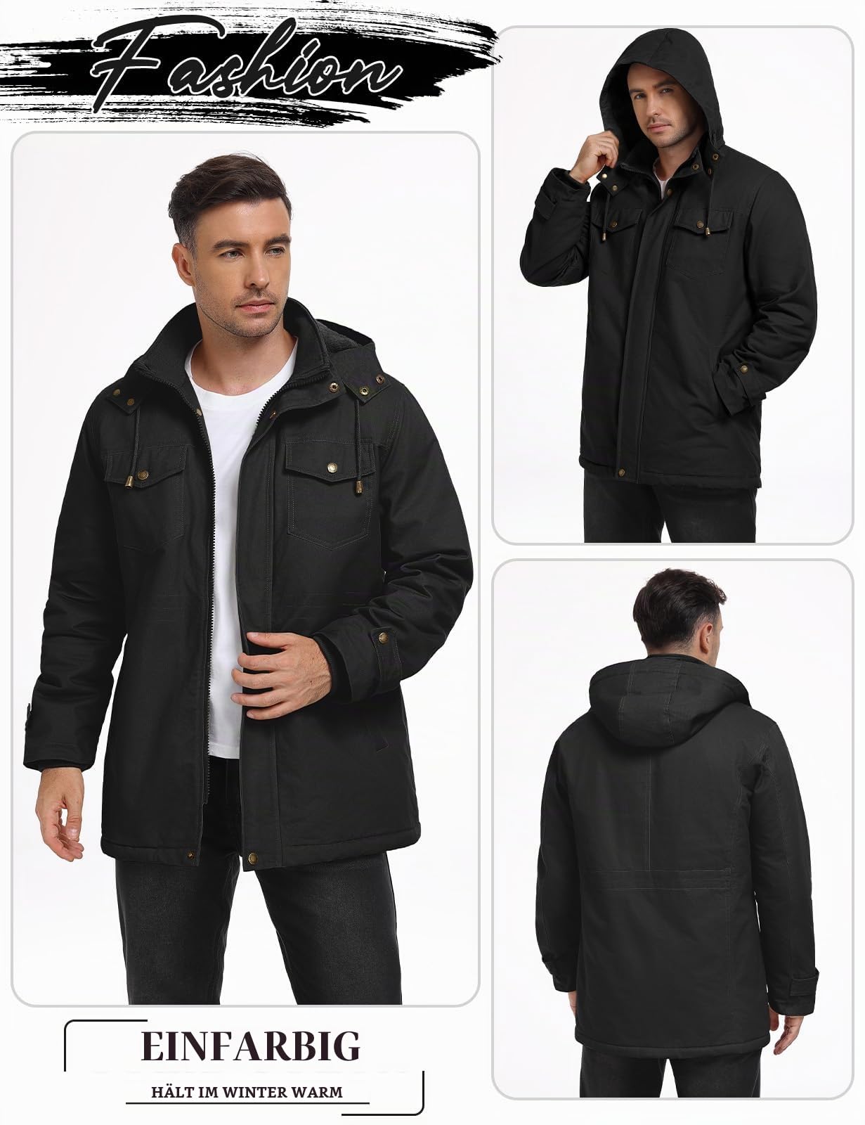 Lonya Winterjacke Herren Warm Fleece Militär Gefüttert Jacke Feldjacke