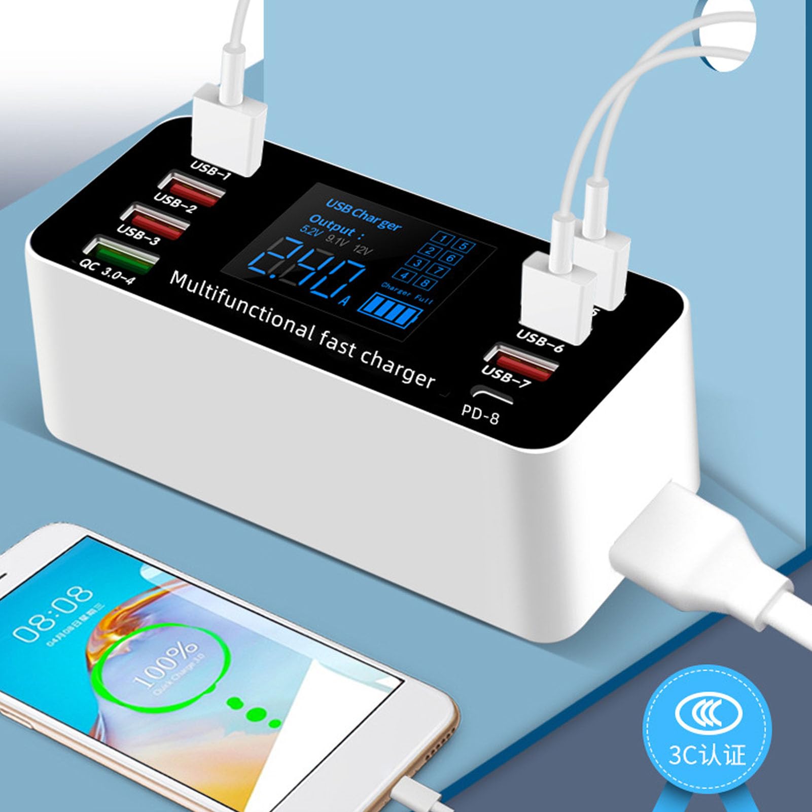 Brrnoo Hub Caricabatterie USB C da 60 W, Stazione di Ricarica Rapida Portatile con di Protezione Multipla per Laptop e Ufficio Domestico (Spina europea)