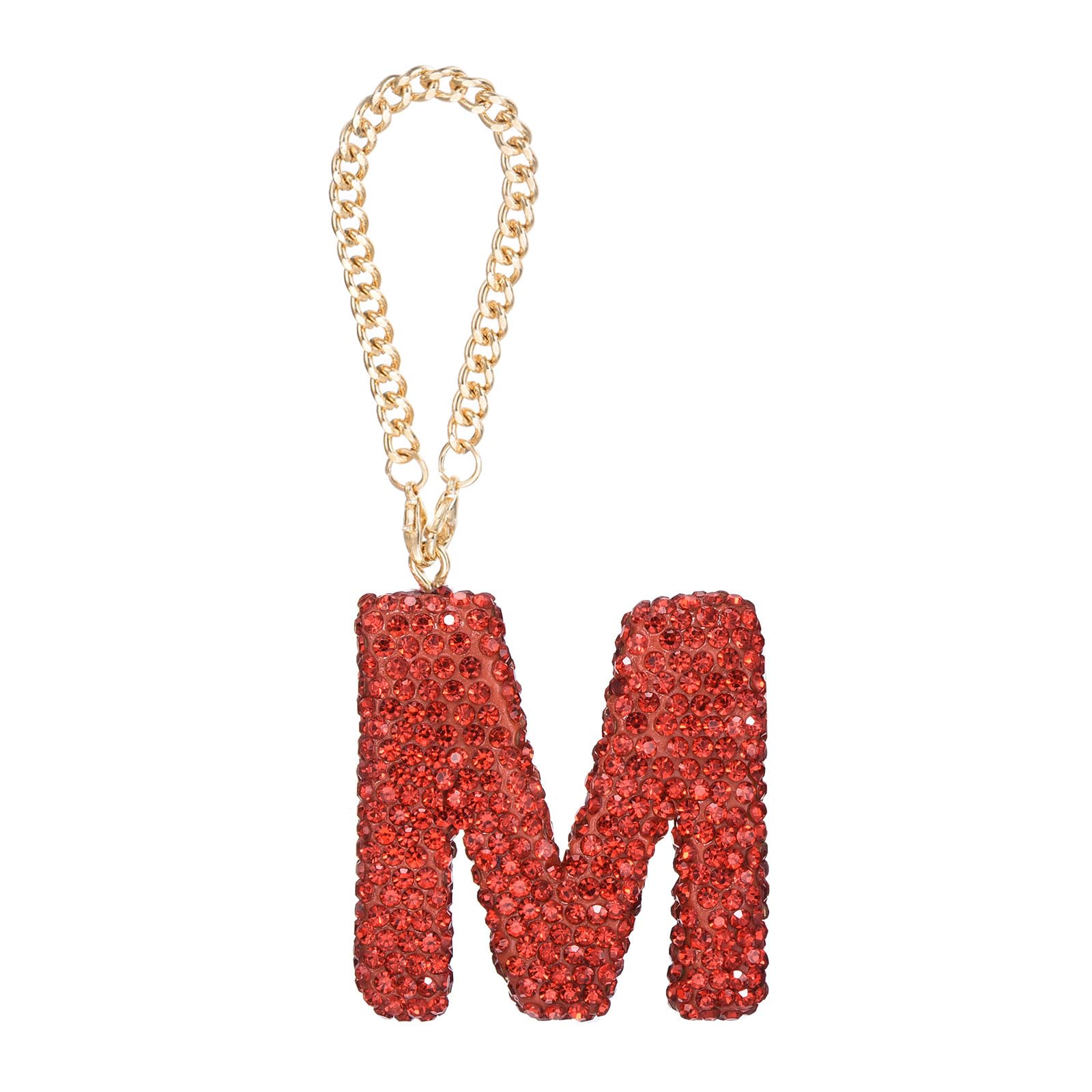 QUARKZMAN Bling Car Letter Pendant, Initial M Letter Interior Car Rear View Mirror Decoration, Hanging Crystal Ornaments for Women, Bags, Water Cups, DIY Crafts, Red