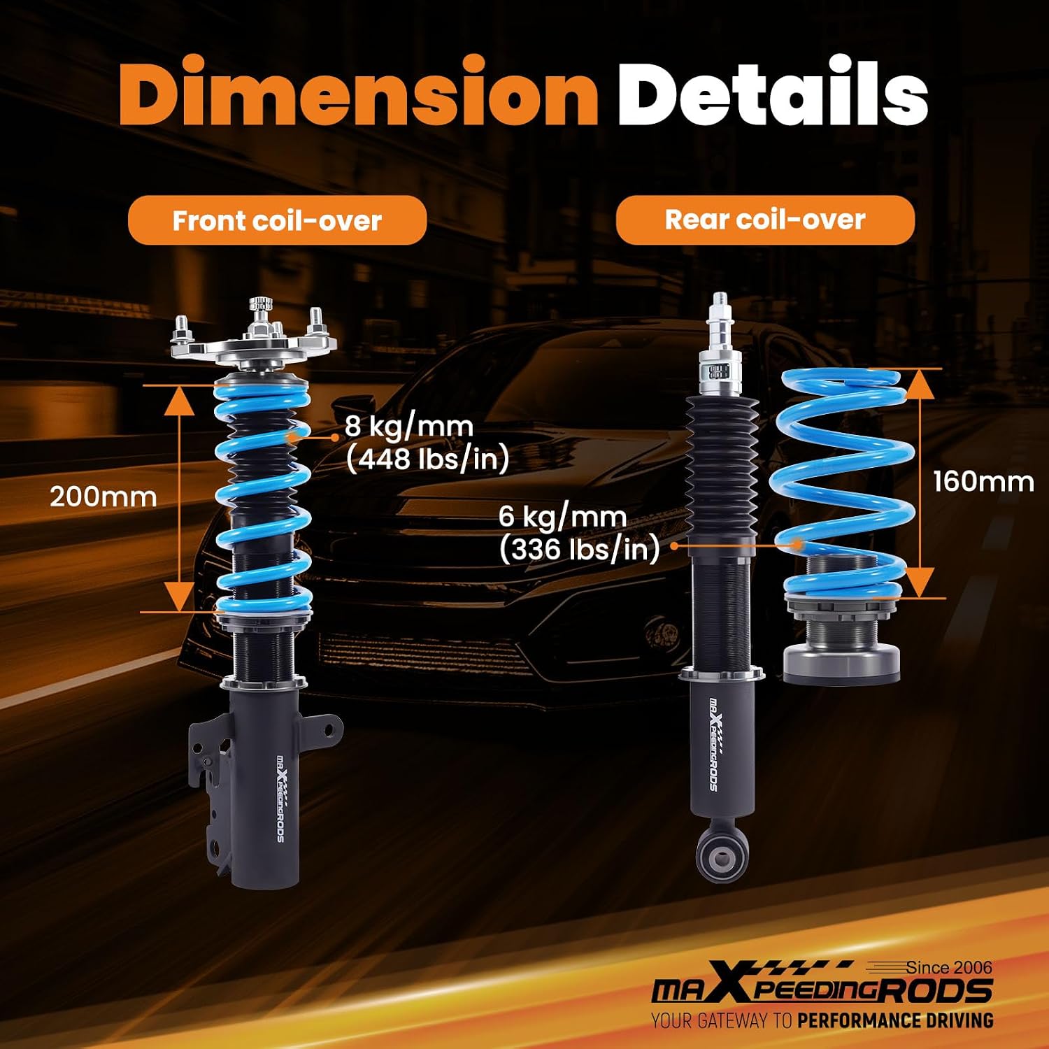 maXpeedingrods Coilovers for Toyota Camry Hybrid/L/LE/XLE 2018-2024, 24 Levels Damper Adjustable Coilovers Shock Absorber Struts, Height Adjustable T6 Upgraded Lowering Kits