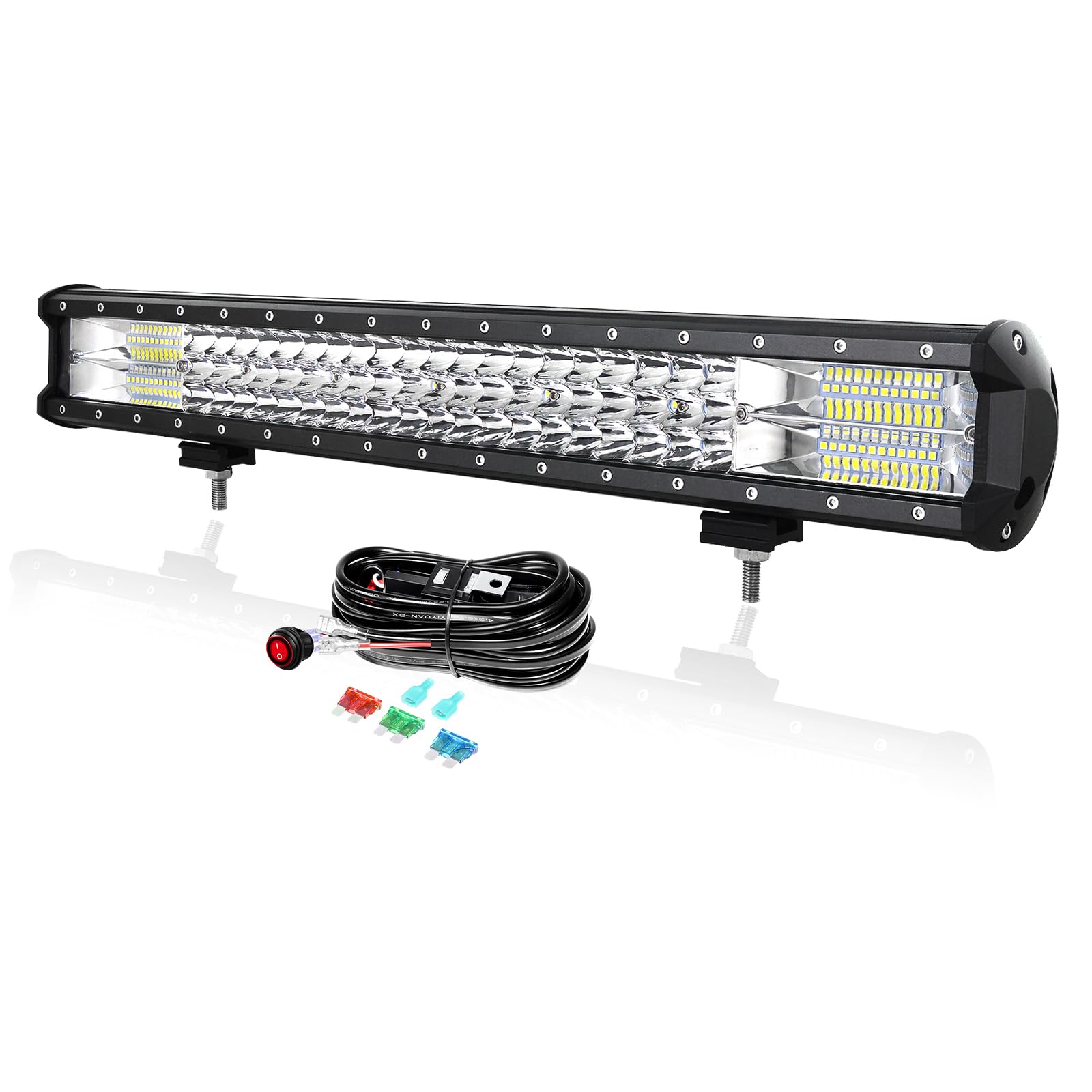 PICAA 23 Pollici 324W Barra LED Fuoristrada con 12V Cablaggio Kit, Barra Luminosa a Led Auto Bianco 6000K Luci di Lavoro per 4x4 Camion SUV ATV UTV Trattore