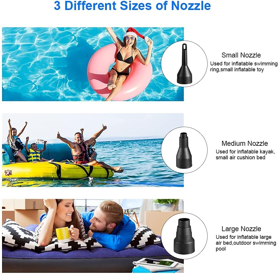 Woowind 12V Air Pump for Inflatables,Mini Pump with 3 Nozzles, Quick Inflate Deflate for Air Mattress,Air Sofa,Pool Floats,Swimming Rings (XP1) : Home & Kitchen