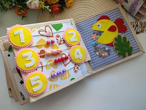 Miniatura 3 de Libro de bebé silencioso personalizado, libro de fieltro para habilidades motoras finas, juguete Montessori, libro ocupado de actividades para niños