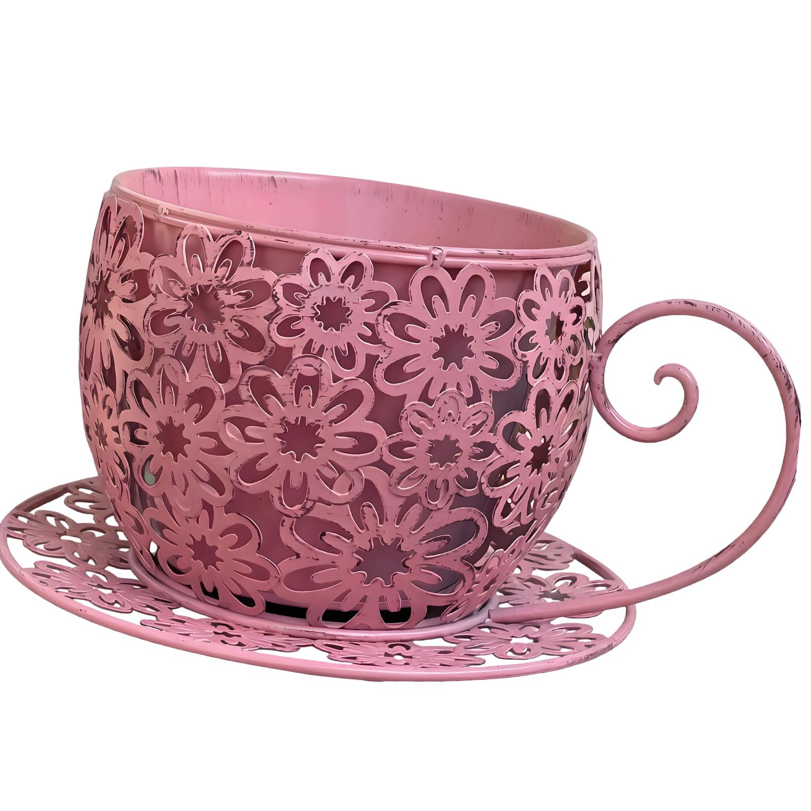 ZBIianxer Rustproof Iron Plant Pots Teacup Flower Basin Design for Windowsill Kitchen Work Yard Decoration Old Iron Flower Container