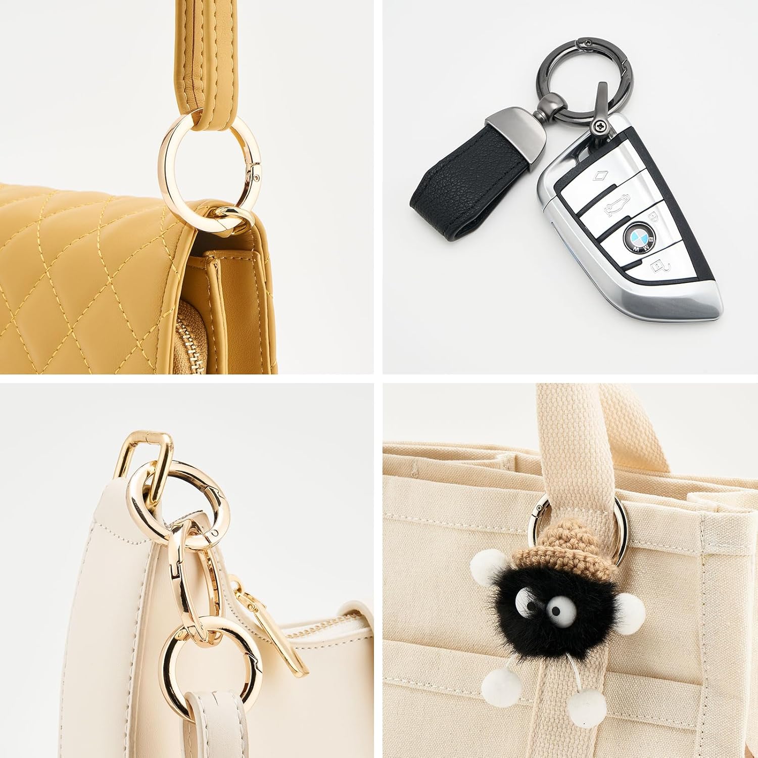 15pcs Trigger Spring O Rings Round,Metal Keychain Ring Round Carabiner Clips for Keyrings Buckle, Bags,Purses - Image 6