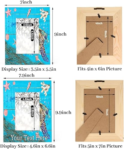 Miniatura 3 de Marco de fotos personalizado de madera, playa, tortuga, estrella de mar, conchas de mar, texto personalizado para colgar en la pared, marco de fotos