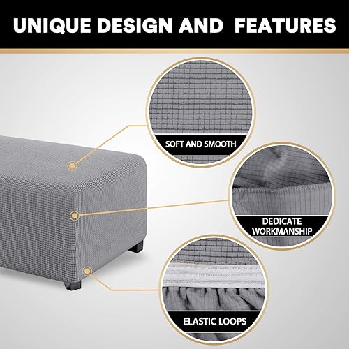 Miniatura 10 de Funda otomana rectangular y elástica para sala de estar, se adapta a reposapiés otomano, tejido jacquard grueso a cuadros con parte inferior