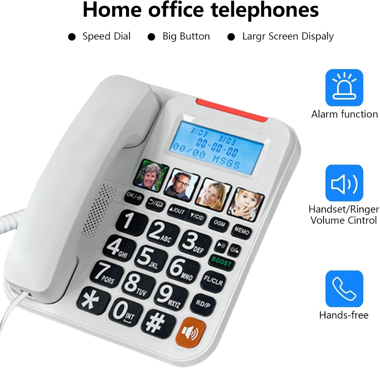 High Sound Corded Telephone with 1 Touches Speed Dials and Adjustable Volumes Control