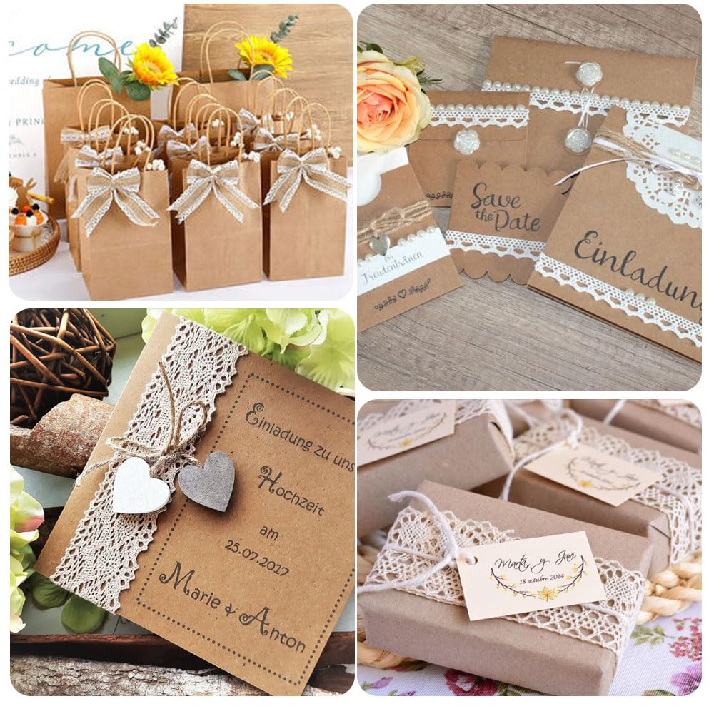 Ruban Dentelle Vintage Beige 30 M - Lot 6 Rouleaux Coton Pour Mariage, DIY, Décoration Et Emballage Cadeaux