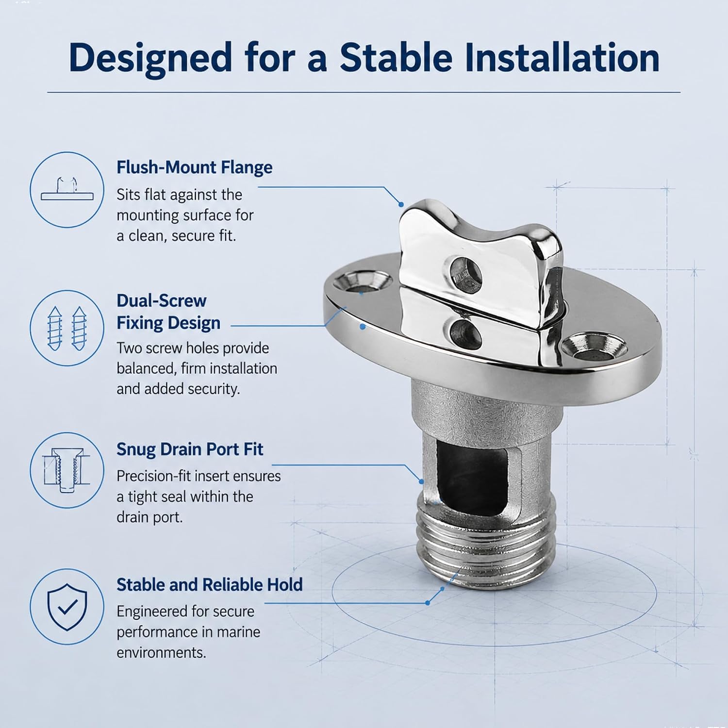 Marine Grade Boat Drain Plug, 316 Stainless Steel Garboard Transom Drain Plug, Leak-Proof Bilge Drain Plug with Sealing O-Ring, Corrosion Resistant Boat Hardware for Fishing Boat, Kayak, Canoe, Yacht