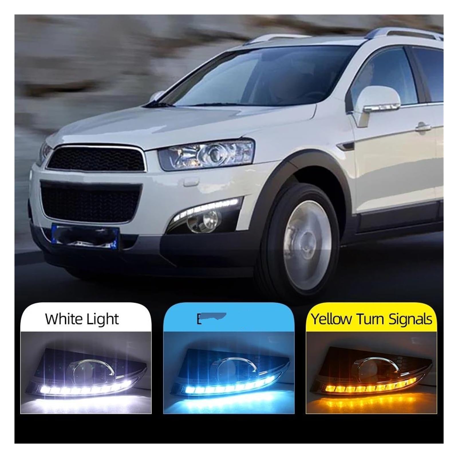 Faro Anteriore 1 Coppia Per Chevrolet Per Captiva 2011 2012 2013 12V LED DRL Luci Marcia Diurna Con Fendinebbia Foro Indicatore Direzione Relè Fari(Bianco)
