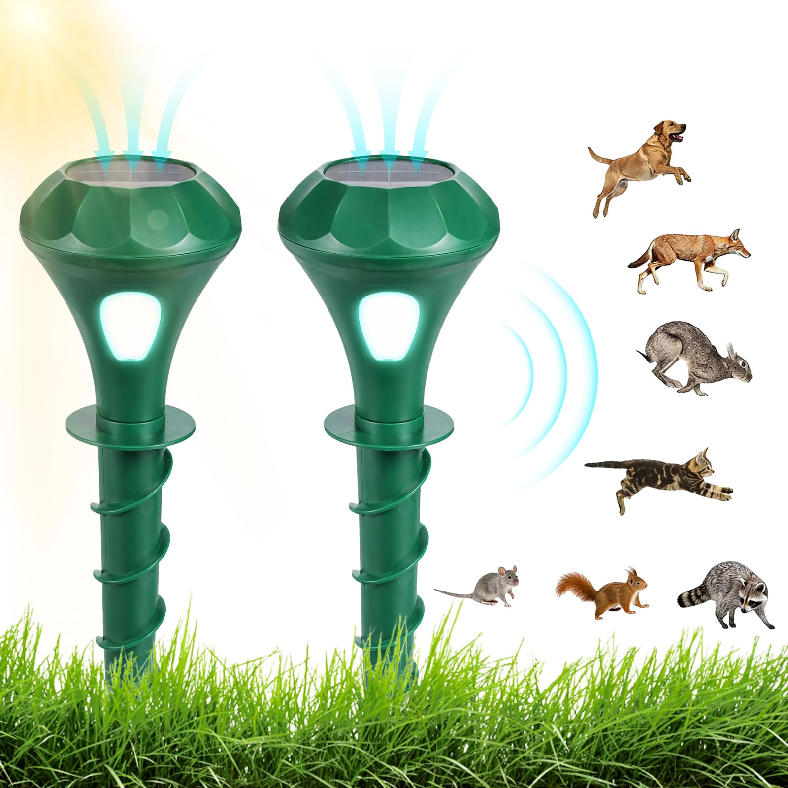 2 Pezzi Repellente Gatti Ultrasuoni Solare Dissuasore Animale Professionale con Luce LED, Repellente per Gatti per Giardino Cortile Orto Fattoria Protezione da Piccioni Uccelli Cani Topi Volpi