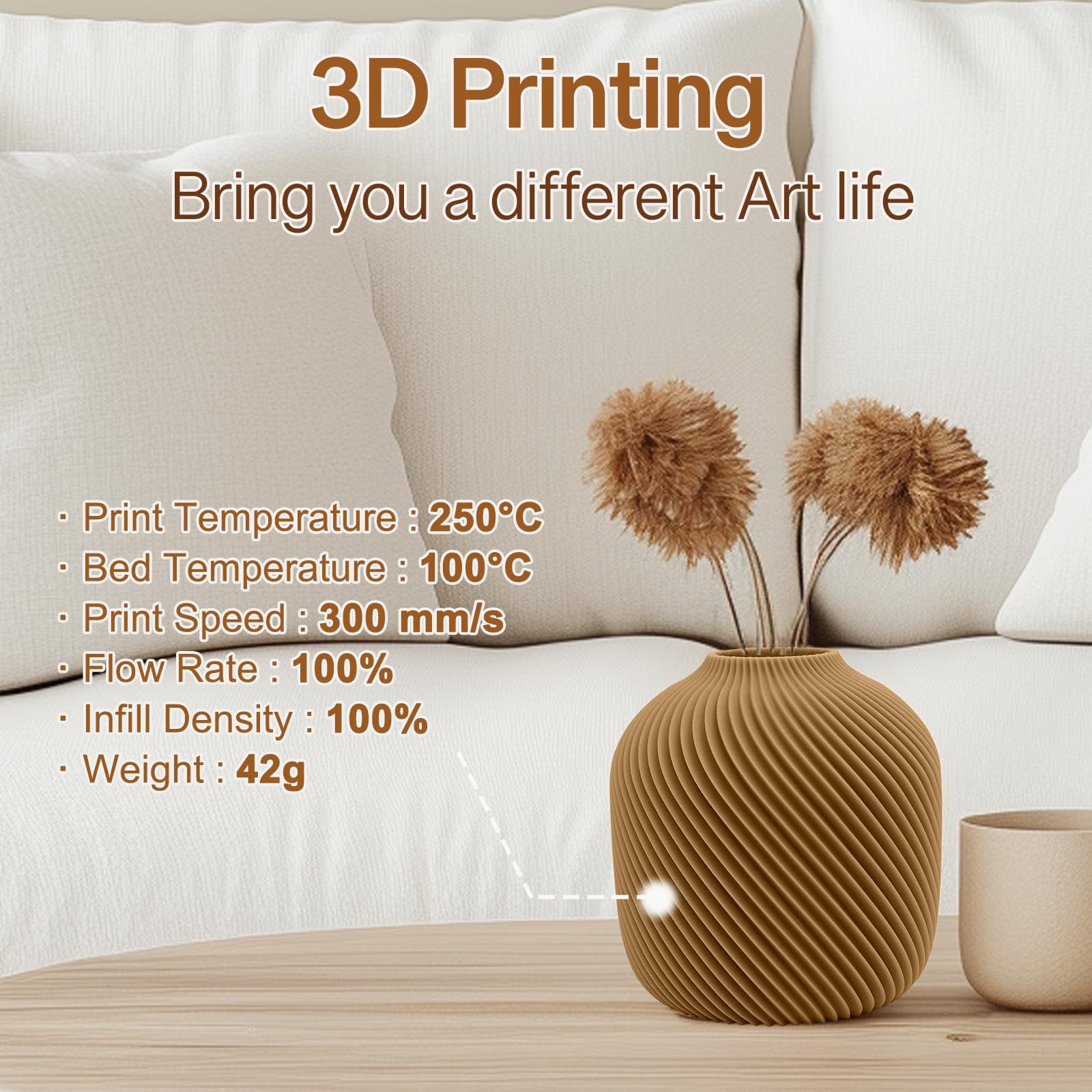 YXPOLYER Filamento per stampante 3D in ABS, serie marmo, 1,75 mm, 1 kg, marrone beige, testurizzato, per stampante 3D, ad alta resistenza e resistente all'umidità, con bobina compatibile AMS