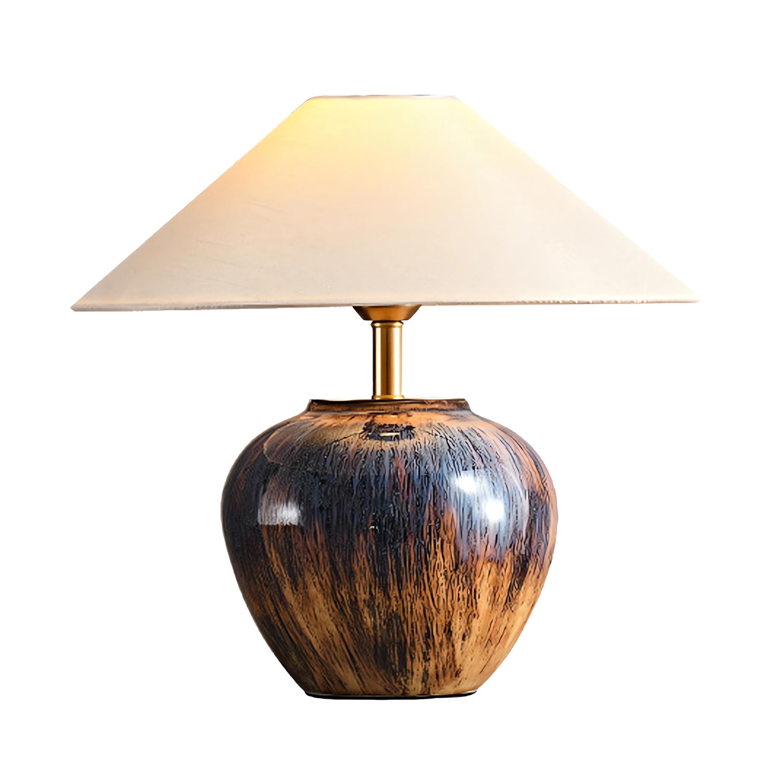 Rustic Ceramic Table Lamp Farmhouse Clay Pot Table Lamps Linen Lampshade