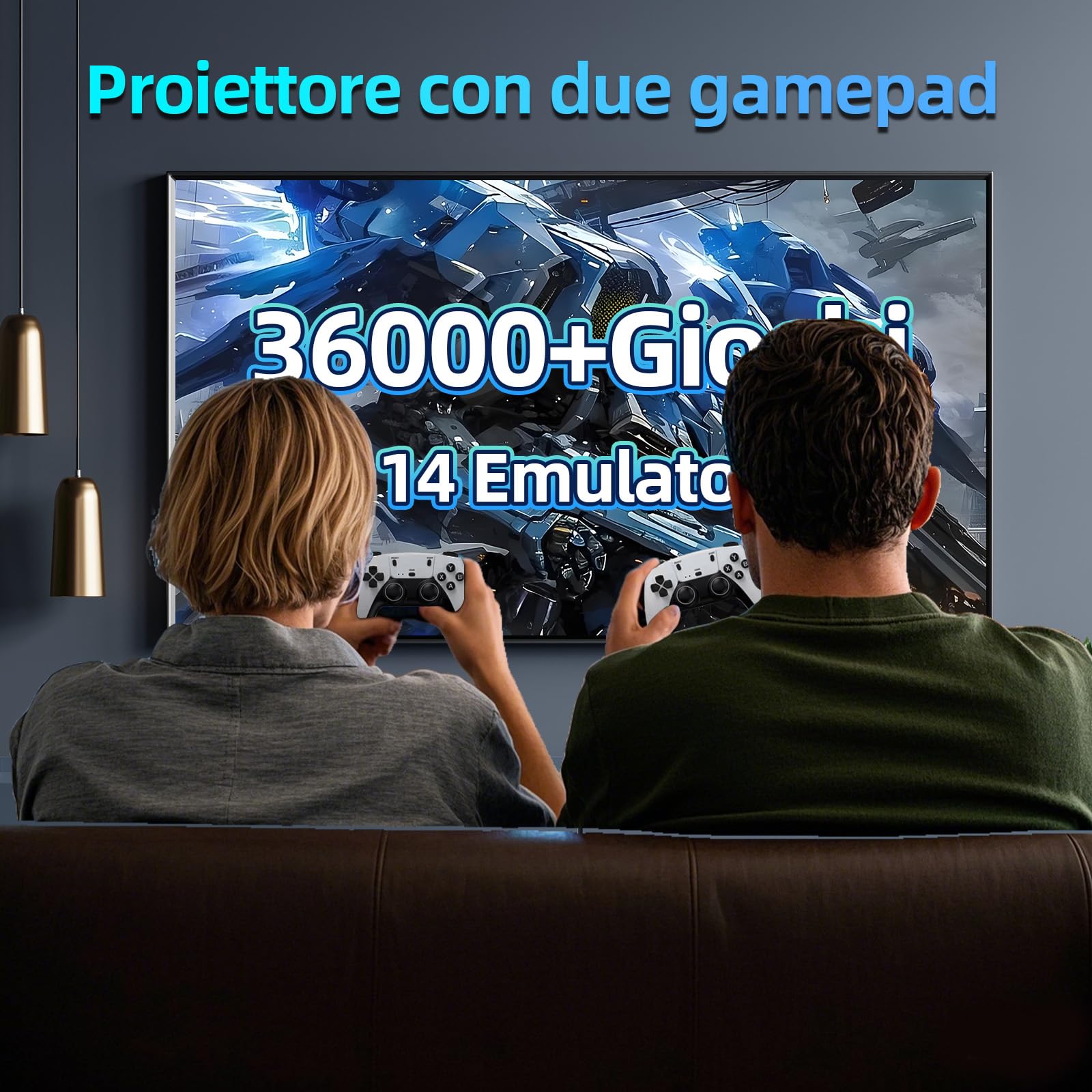 Console di gioco P30 + 4k, proiettore di videogiochi con 2 Controller Wireless, integrato con 14 emulatori 36000+ Games,White