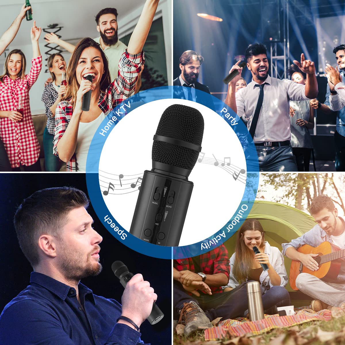 Karaoke Microphone sans Fil Portable Haut-Parleur Bluetooth Micro, Microphones sans Fil Karaoké Machine Maison KTV Player Compatible avec Les Appareils Android et iOS pour Fête/Chant/Réunion