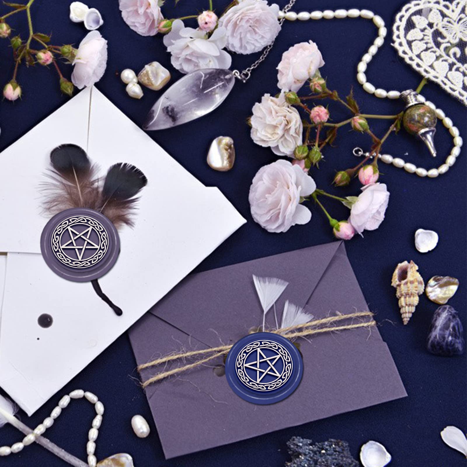 CRASPIRE Pentagram Wax Seal Stamp Knot Sealing Wax Stamp 30mm/1.18inch Removable Brass Head Sealing Stamp with Wooden Handle for Gift Invitations Greeting Cards Wrap - Image 4