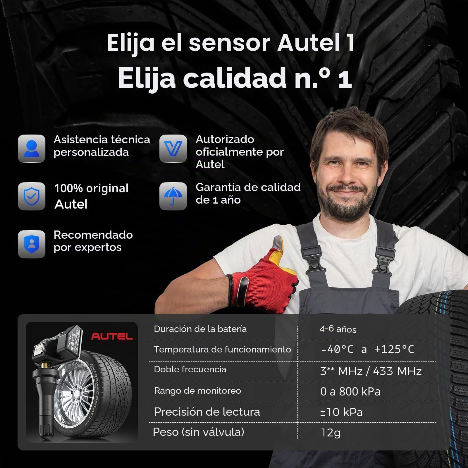 Autel TPMS MX-Sensor Doble Frecuencia, Sensores TPMS de Nivel OE para 99% Autos, Sensor Neumáticos 100% Programable, Funciona con TS408S TS501Pro TS508WF TS601 TPMS Herramienta (Válvula de Goma, 4PCS)