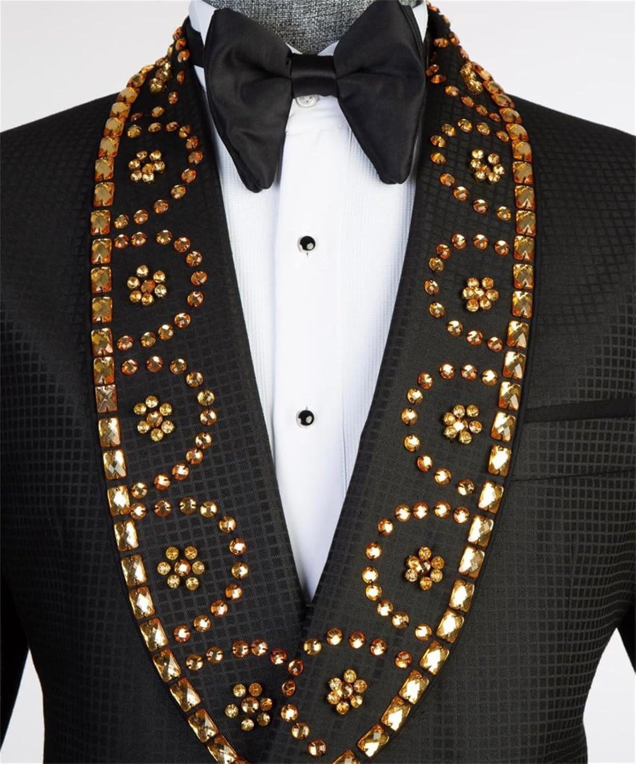 Men's Formal Tuxedo with Luxury Rhinestone Shawl Lapel Slim Fit Chinese Button Dinner Blazer for Prom Party Wedding