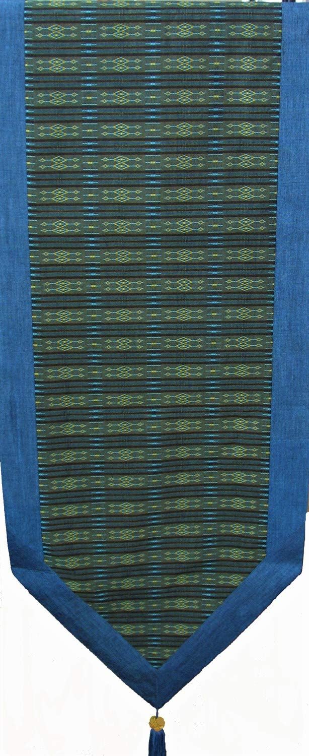 Table Runners Wall Hangings Japanese Silk, Brocade, Global Weave Fabrics (Global Weave Blue Teal 75"x15")