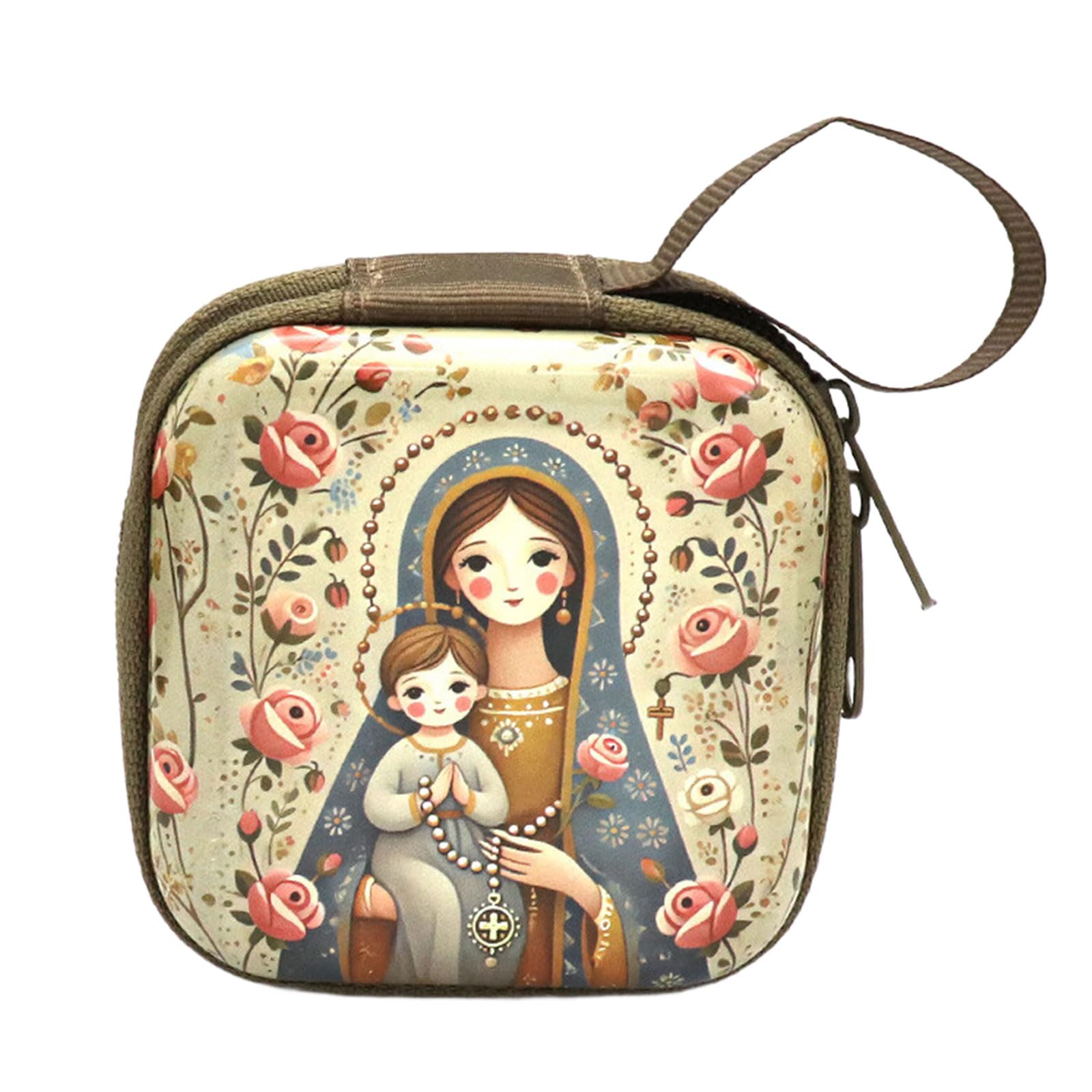HGENAHGTF Catholic Rosary Pouches Rosary Jewelry Box Coin Purses Rosarys Prayer Bag Portable Headphone Bags Backpacks Pendant Religious Jewelry Storage Box