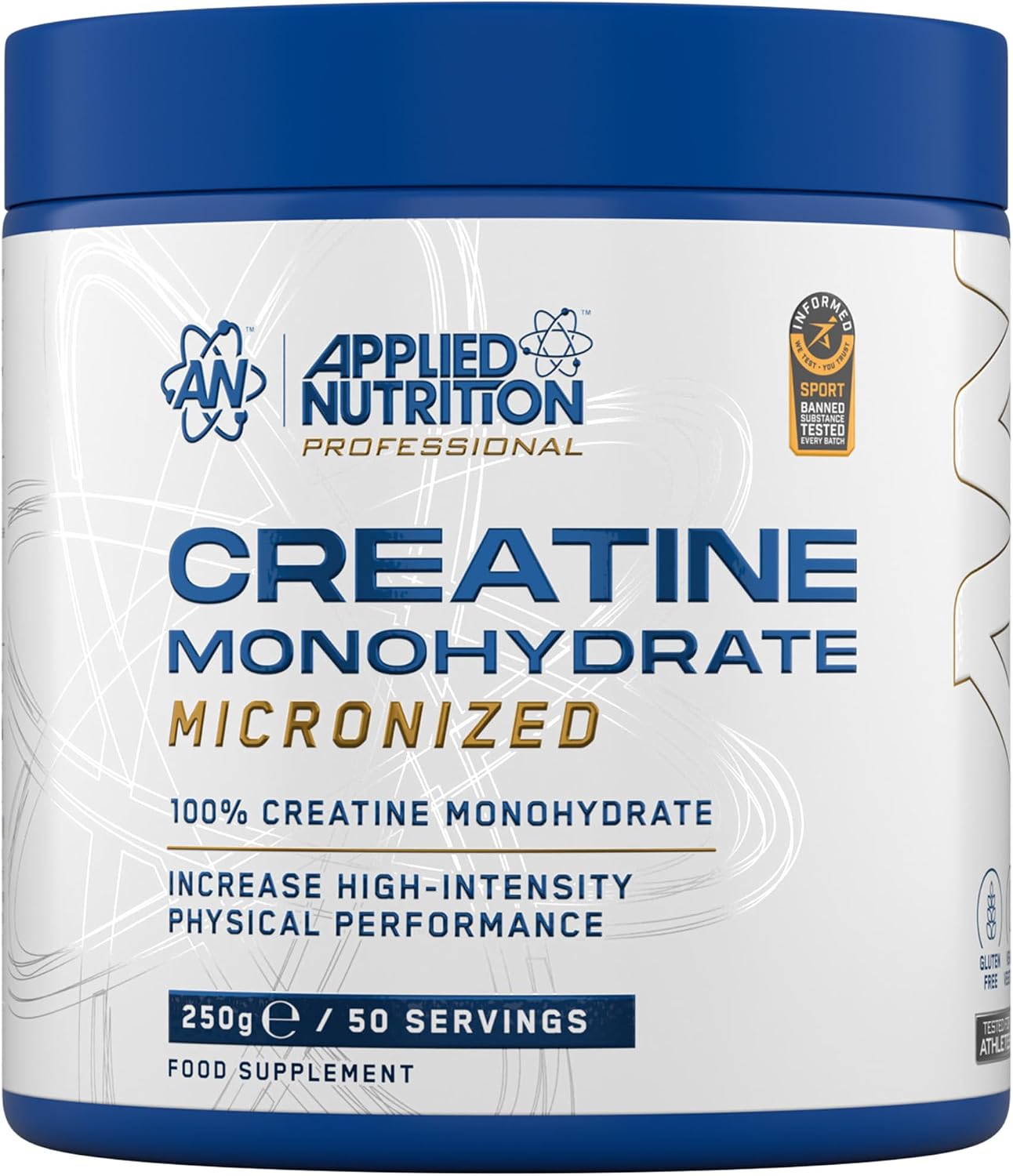 Applied Nutrition Creatine Monohydrate Powder   Vegan - 4250mg 100% Pure Micronized Creatine Monohydrate Powder for Power and Muscle Strength 250g Pack of 1 Unflavored