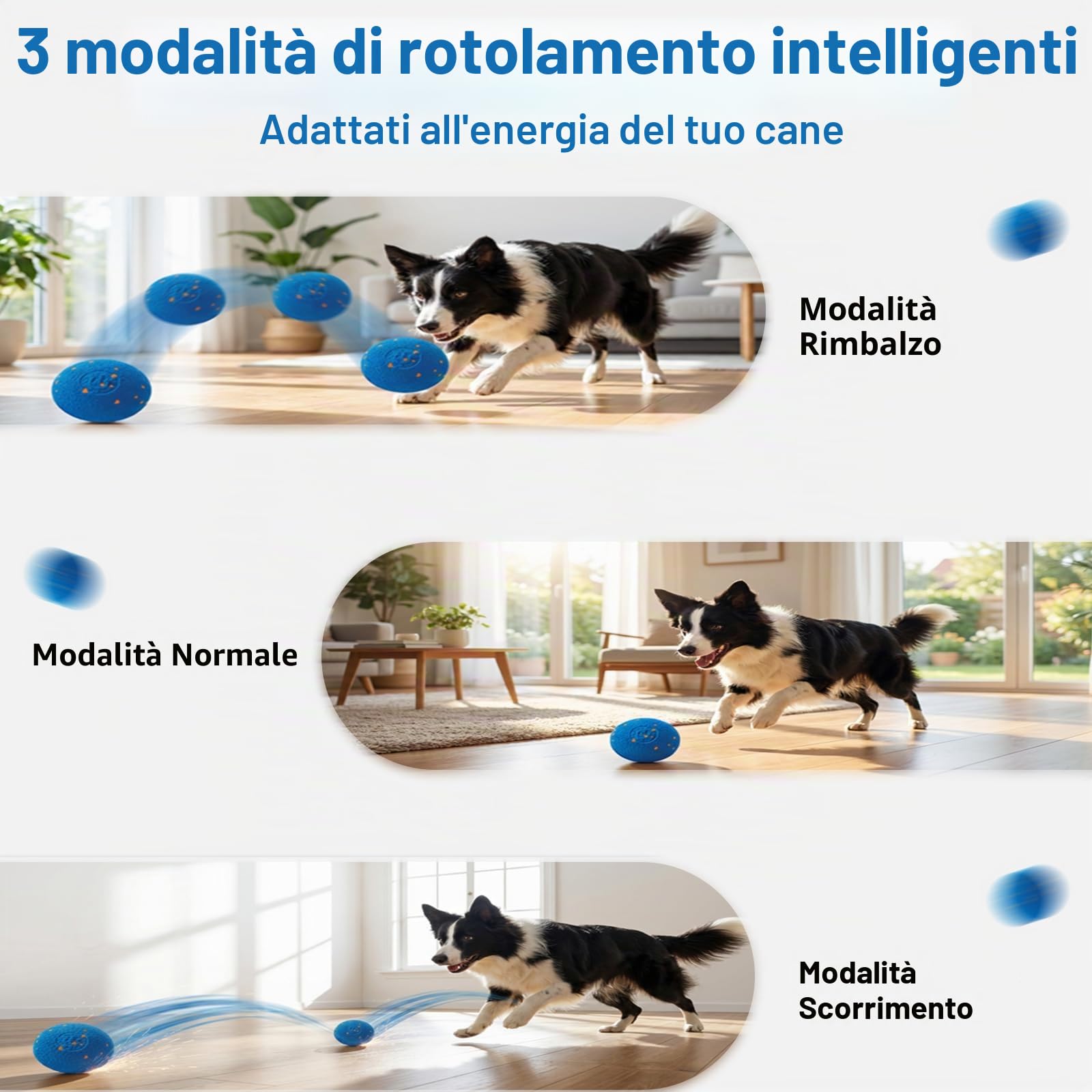 Smart - Palline interattive per cani, palla mobile automatica per cani di taglia media e grande, materiale ETPU, giocattolo rimbalzante con movimento attivato dal movimento per