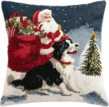 Amcdjkery Christmas Latch Hook Rug Pillow Kit | DIY Punch Needle Style Holiday Decor 43x43 cm, Festive Throw Pillow Craft Set for Adults & Teens, Easy Quick Project-18