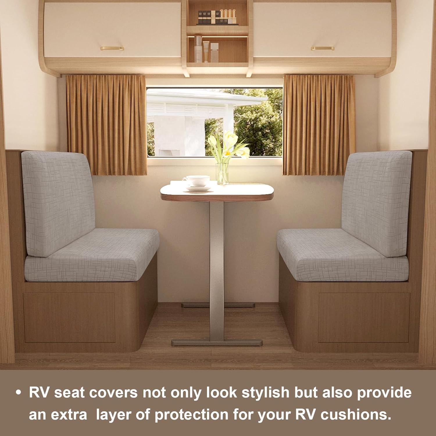 Eco-Ancheng RV Dinette Cushion Covers Camper Cushions Slipcover Stretch RV Dinette Seat Covers RV Couch Cushion Cover Sofa Seat Slipcovers for RV Camper Car Bench (2 Backrest Cover& 2 Bench Cover,07)