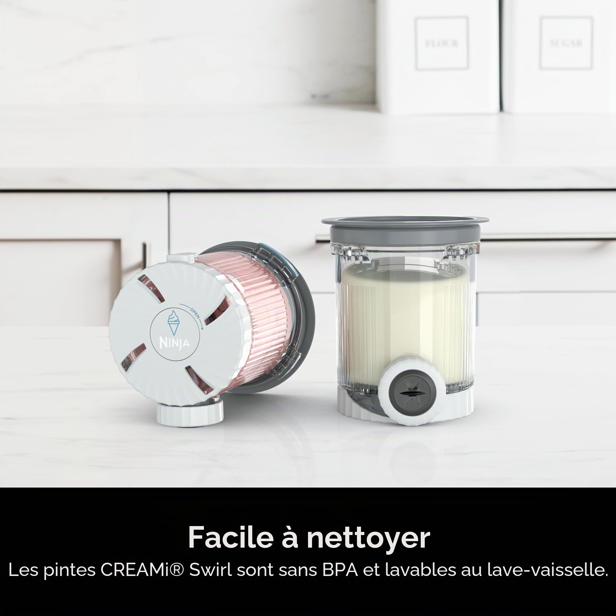 Ninja CREAMi XSK7PNTLD2 Lot de 2 pintes compatibles avec les machines à crème glacée et à service doux, sans BPA et passent au lave-vaisselle, couvercles gris, XSK7PNTLD2, plastique transparent