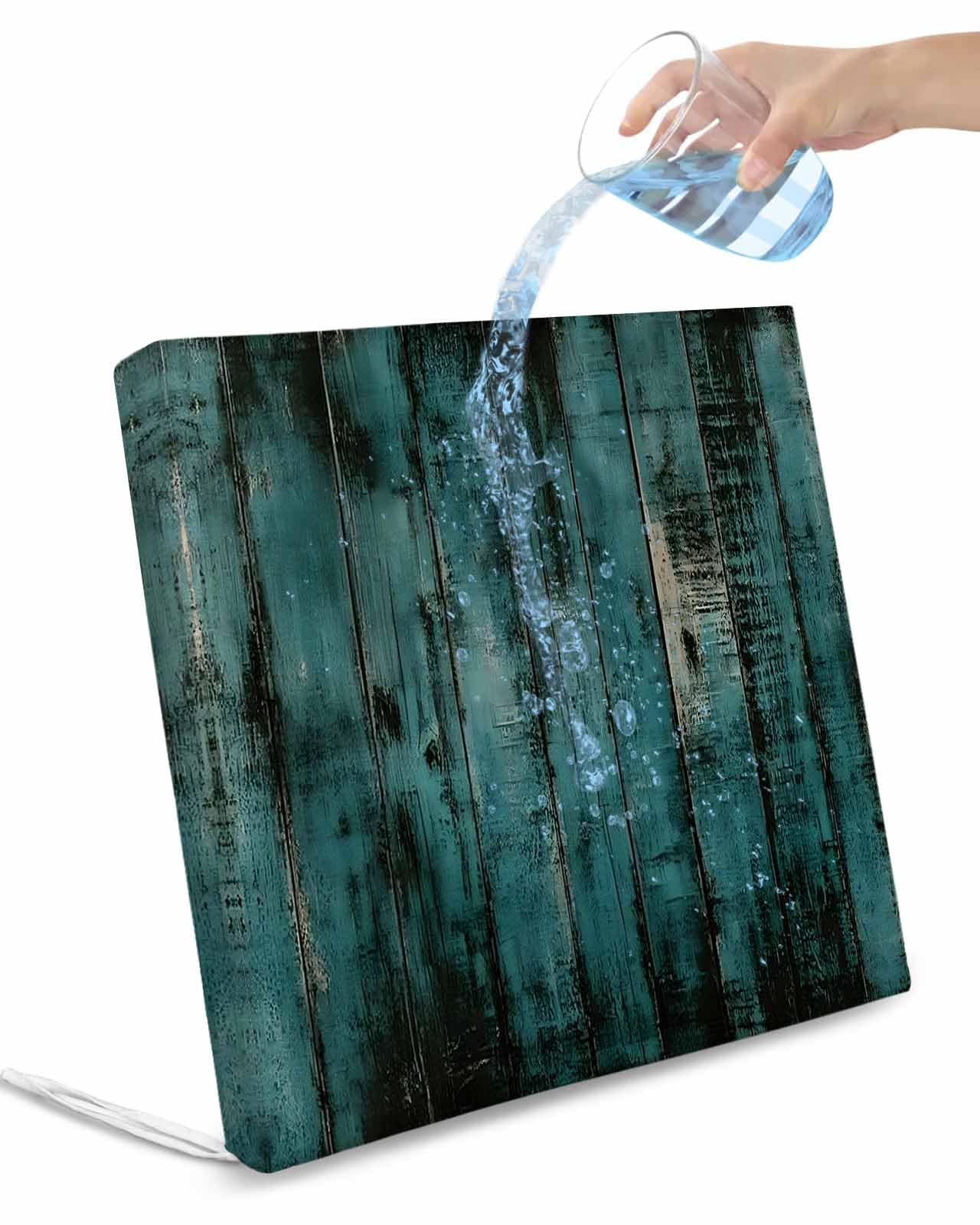 2 Pack Teal Wood Print Waterproof Cushion Covers with Ties, Outdoor Patio Chaise Lounge Chair Seat Cushion Slip Covers Replacement(Only Cover) Farmhouse Vintage Shabby Plank 22