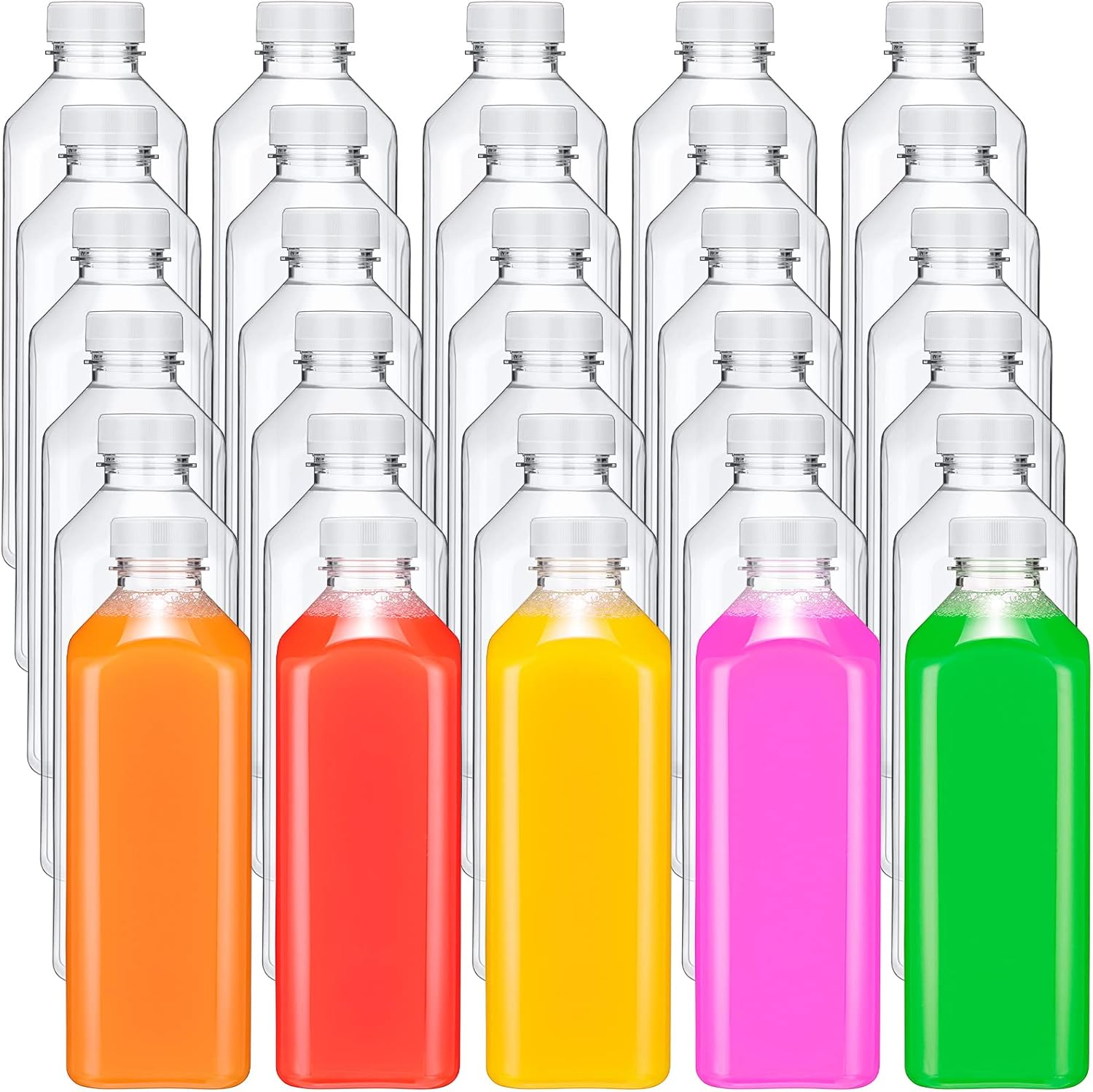 30 Pieces 33 oz Plastic Juice Bottles with Caps Bulk, Clear Empty Juice Bottles with Lids, Reusable Beverage Containers for Freezer, Fridge, Milk, Smoothies, Drinking Beverages (Black)