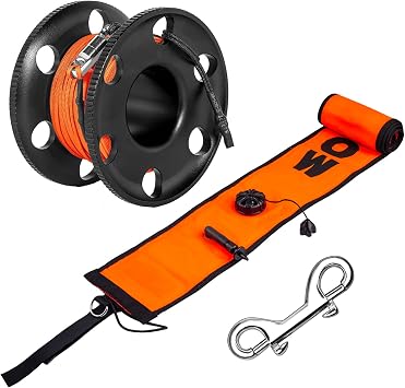 5FT/6FT Diving Surface Marker Buoy SMB, Signal Tube Safety Sausage with 100FT Aluminum Big Finger Spool Reel and Double Ended Hook Clip for Underwater Scuba Diving Snorkeling
