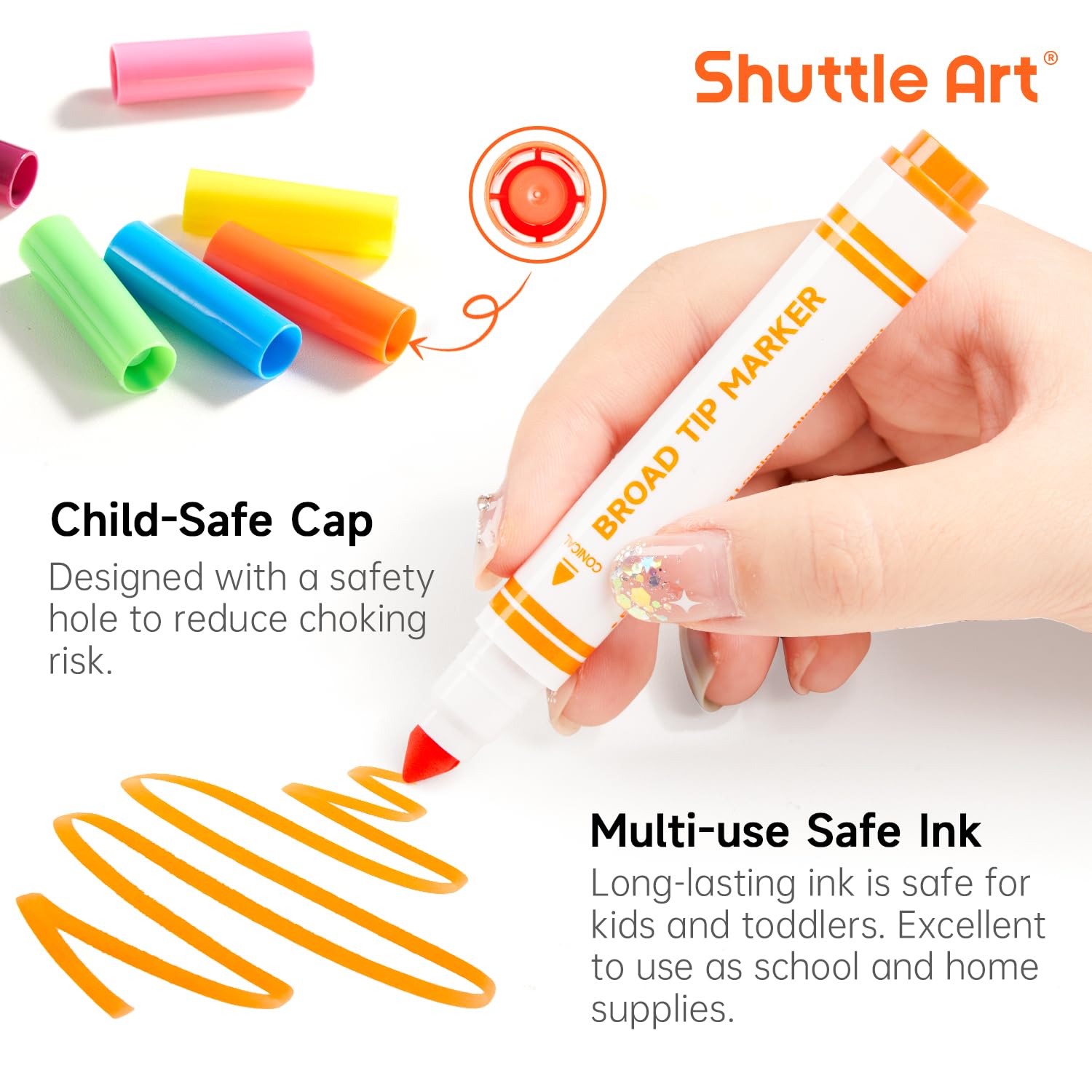 Shuttle Art 120 Count Washable Markers, 12 Assorted Colours, Broad Line Conical Tip Large Markers in a Bulk Box - Image 4