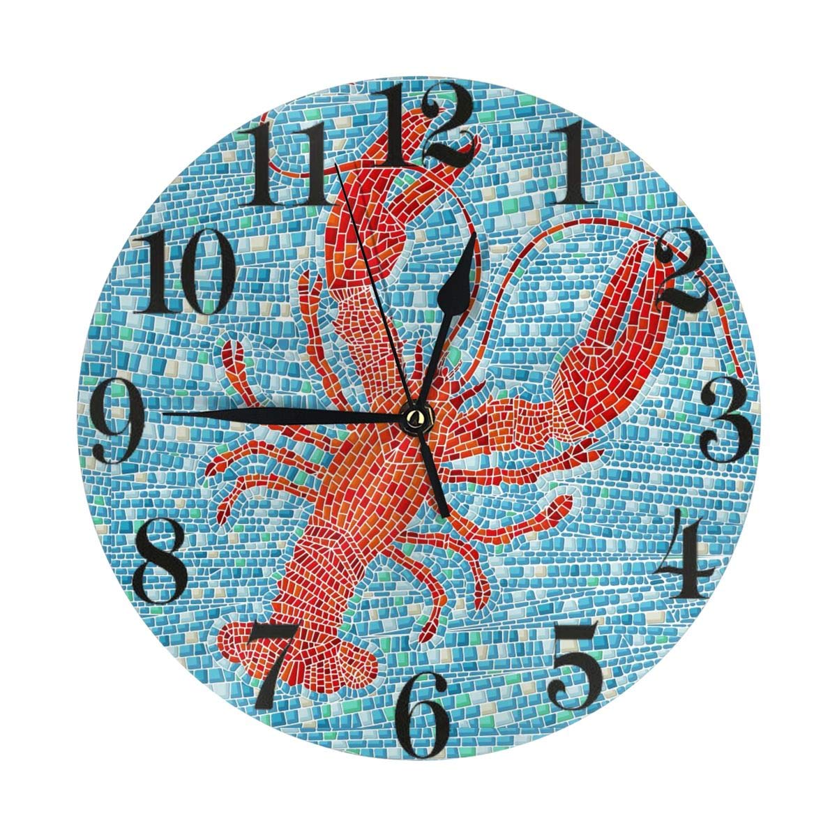 Wpamlrta Sea Lobster Wall Clock Battery Operated Silent Non Ticking Round Clock Mosaic Background Wall Decor for Home, Office, School 9.8 Inch