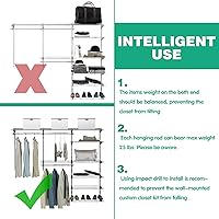 Vista 8 de Tangkula 4 to 6 FT Custom Closet Organizer System Kit, Wall-Mounted Storage Organizer with Wire Shelving and Hanging Rods, Adjustable Closet Grey