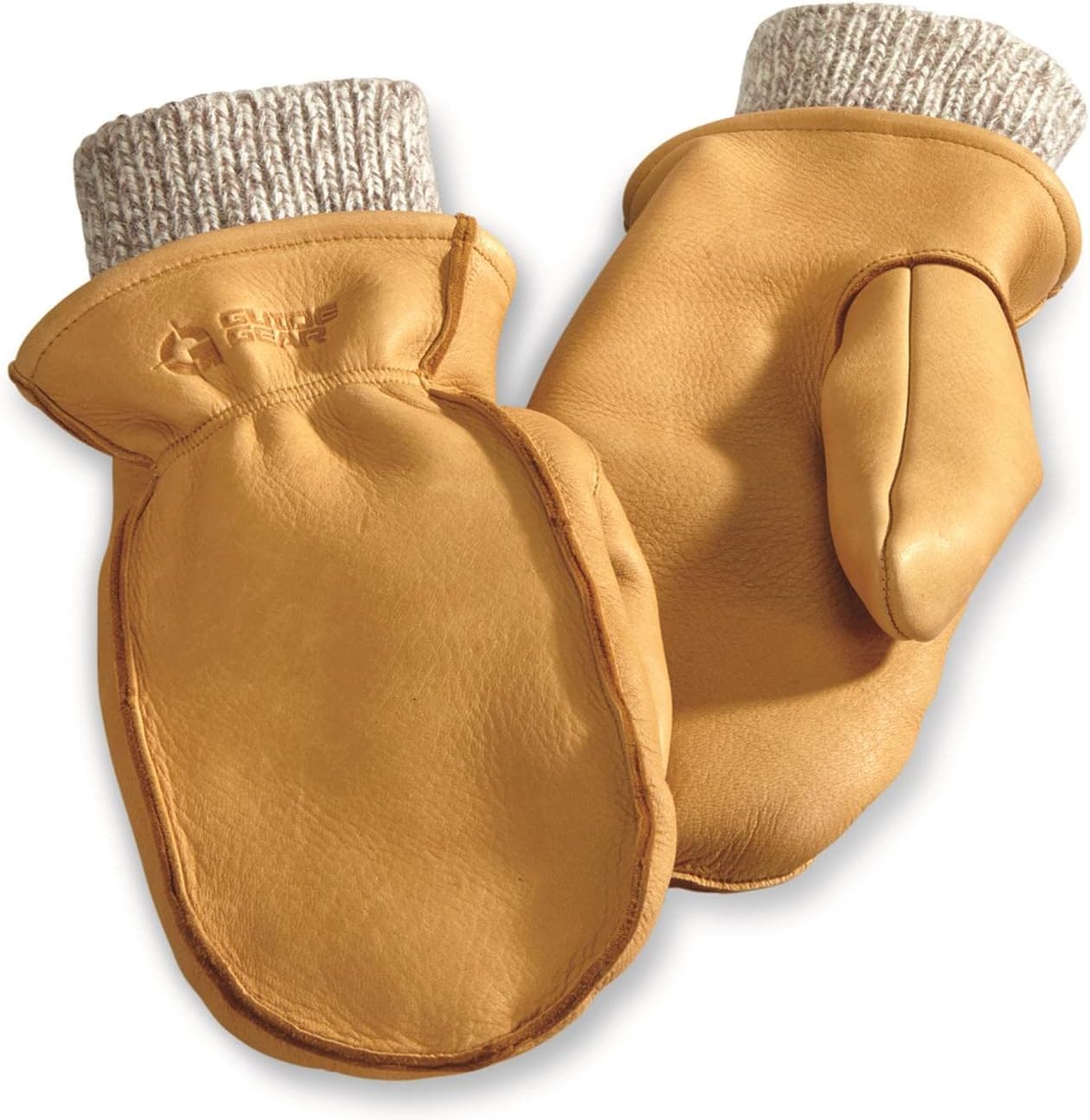 Guide Gear Men's Waterproof Genuine Deerskin Leather Mittens Lined with Wool Liner Mitts, Windproof for Wood Chopping