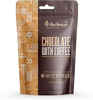 Rey Amargo Stone Ground Mexican Chocolate with Coffee, Natural Ingredients, Hot and Cold Drink Mix, 8 Oz Bag, Vegan, Gluten Free, Kosher