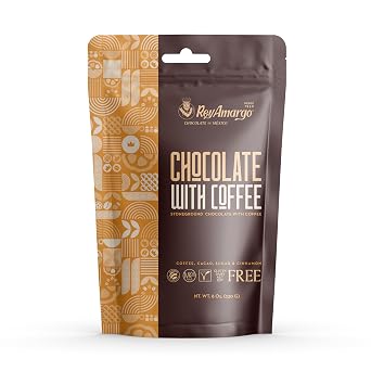 Rey Amargo Stone Ground Mexican Chocolate with Coffee, Natural Ingredients, Hot and Cold Drink Mix, 8 Oz Bag, Vegan, Gluten Free, Kosher