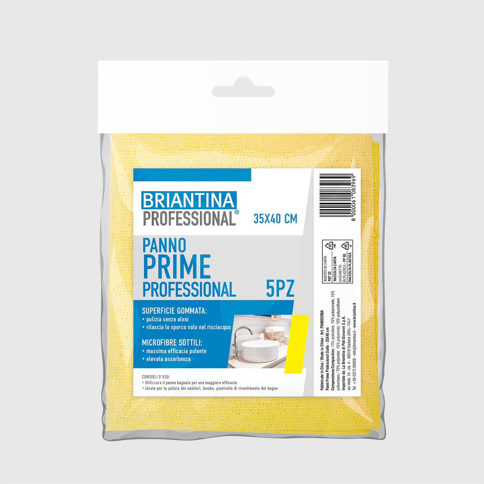 La Briantina Prime Professional - Yellow Rubberized Microfibre Cloth - 35 x 40 cm - High Absorbency - Colour System - Professional and Home Use