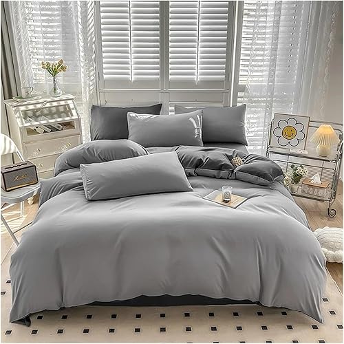 Cama, QueenL Negro Color Sólido Algodón Funda Nórdica Funda Nórdica