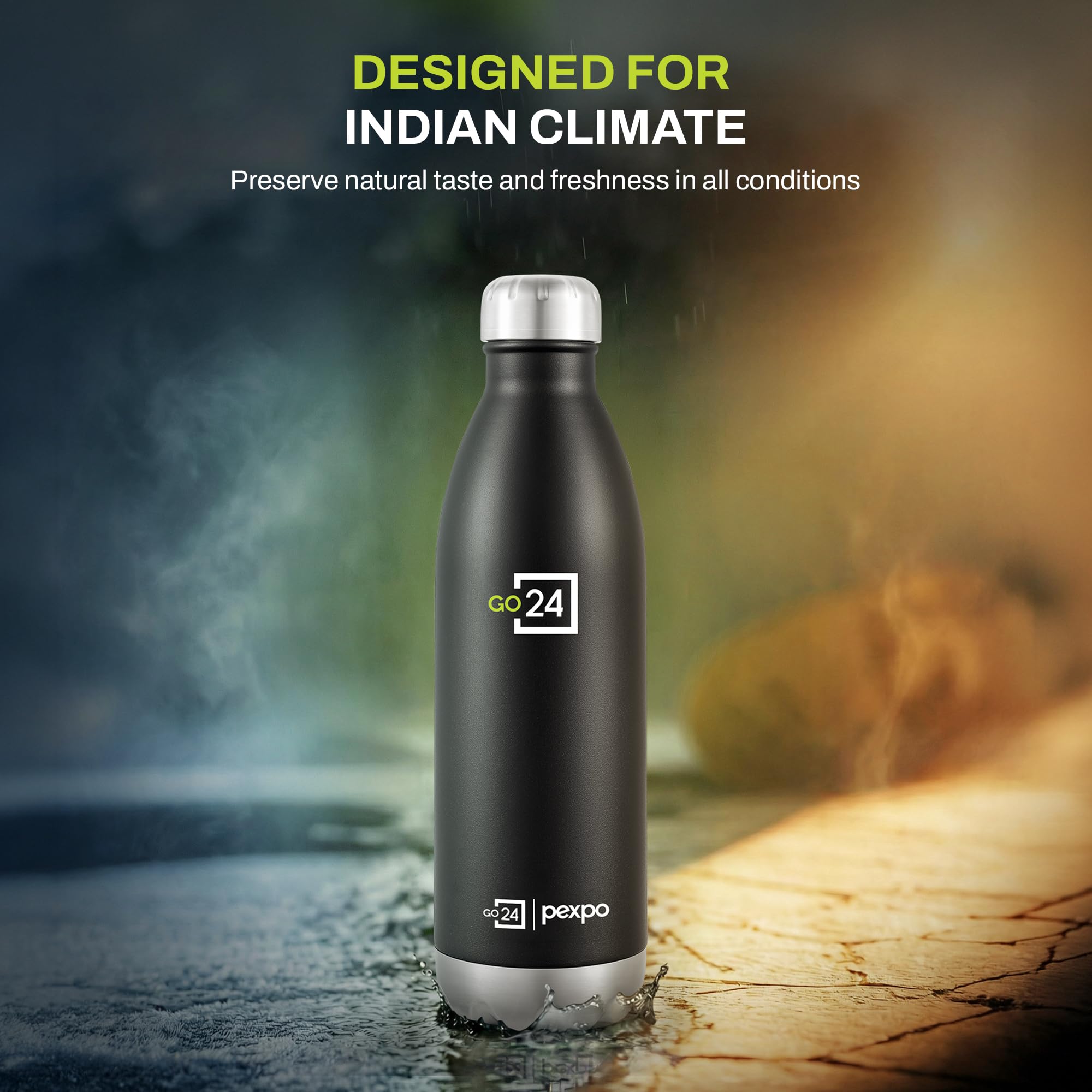 Go24 pexpo Stainless Steel Water Bottle Electro Knight Black 1750ml 3