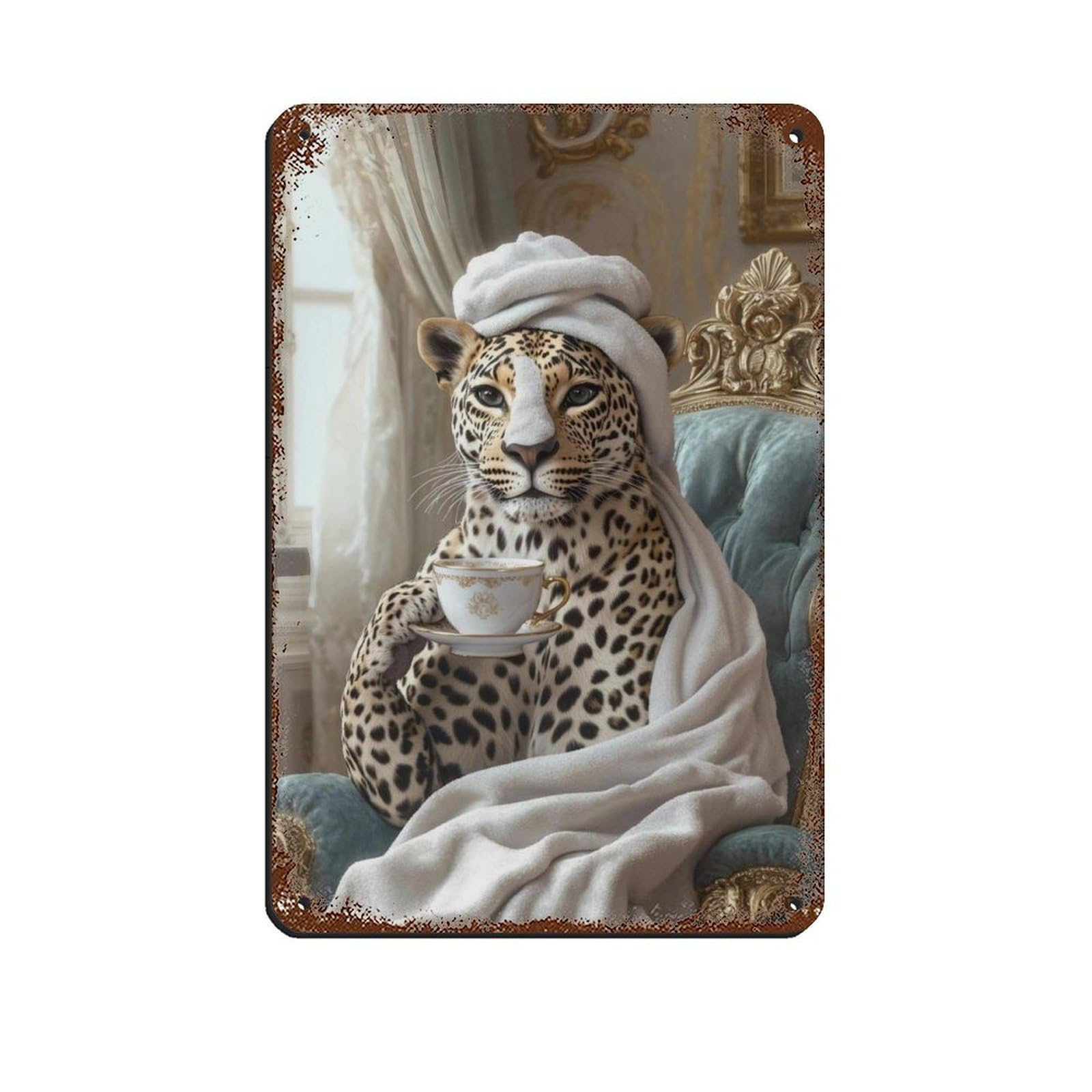 Lxwnze 20L X 30W Cm Elegant Cheetah, Whimsical Animal Tin Sign Vintage Metal Pub Club Cafe Bar Home Wall Art Decoration Poster Retro 8X12inch(20X30cm)