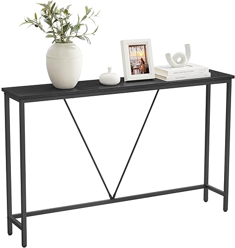 VASAGLE Mesa de sofá consola, mesa de entrada estrecha, para sala de estar, dormitorio, fácil montaje, gris carbón y negro tinta ULNT020B04