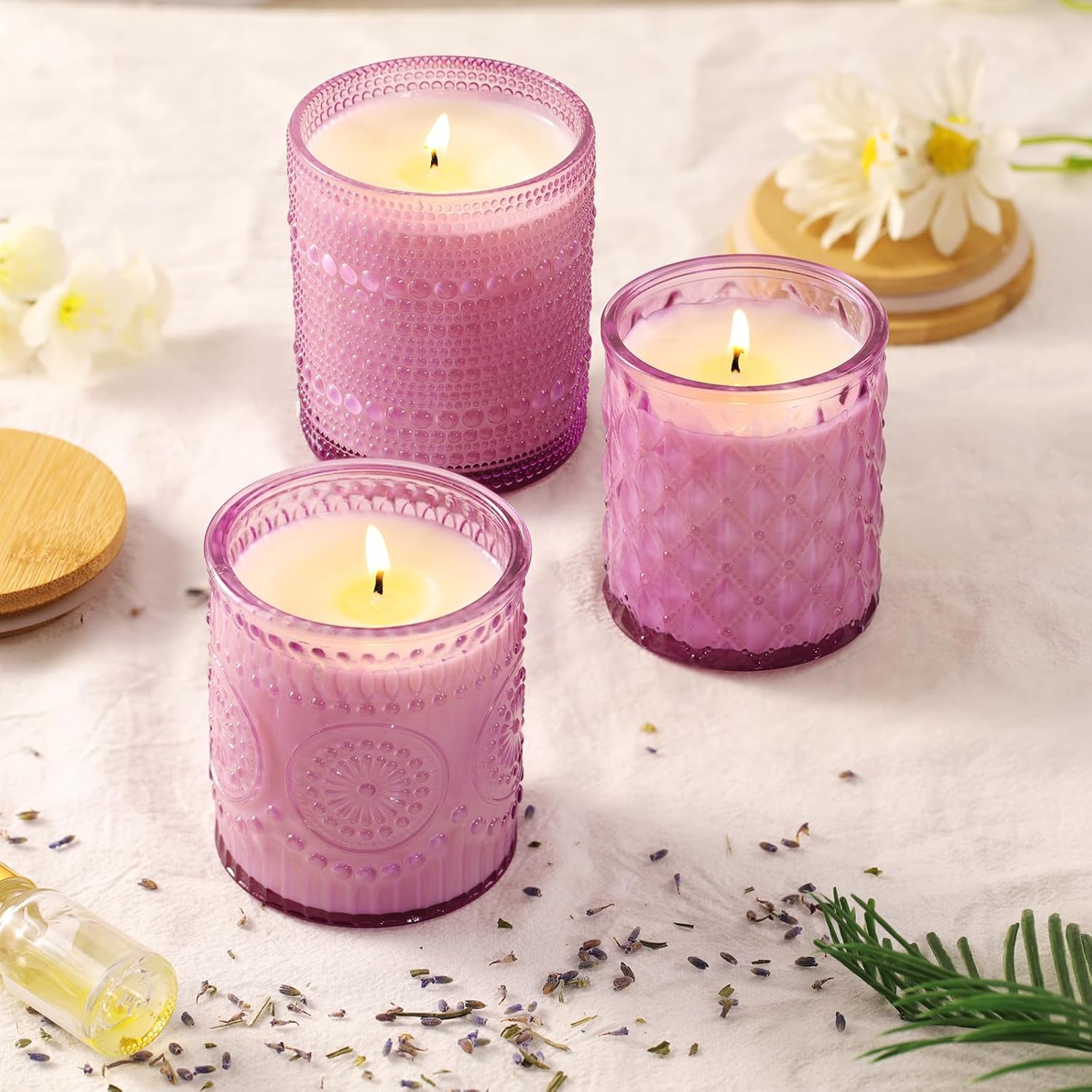 DARJEN 12 Pack Purple Candle Jars for Making Candles- 3 Styles Glass Candle Making Jars Bulk with Bamboo Lids and Labels, Candle Making Supplies Candle Vessels for Home Decor - Image 3