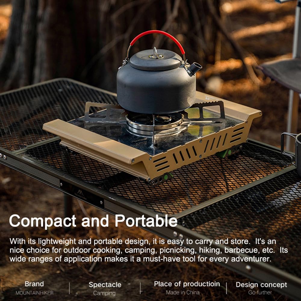 Estufa de camping de alta potencia Quemador de gases portátil de 3 núcleos Estufa para mochileros con válvula ajustable Manguera de conexión Bolsa de almacenamiento para cocinar al aire libre C