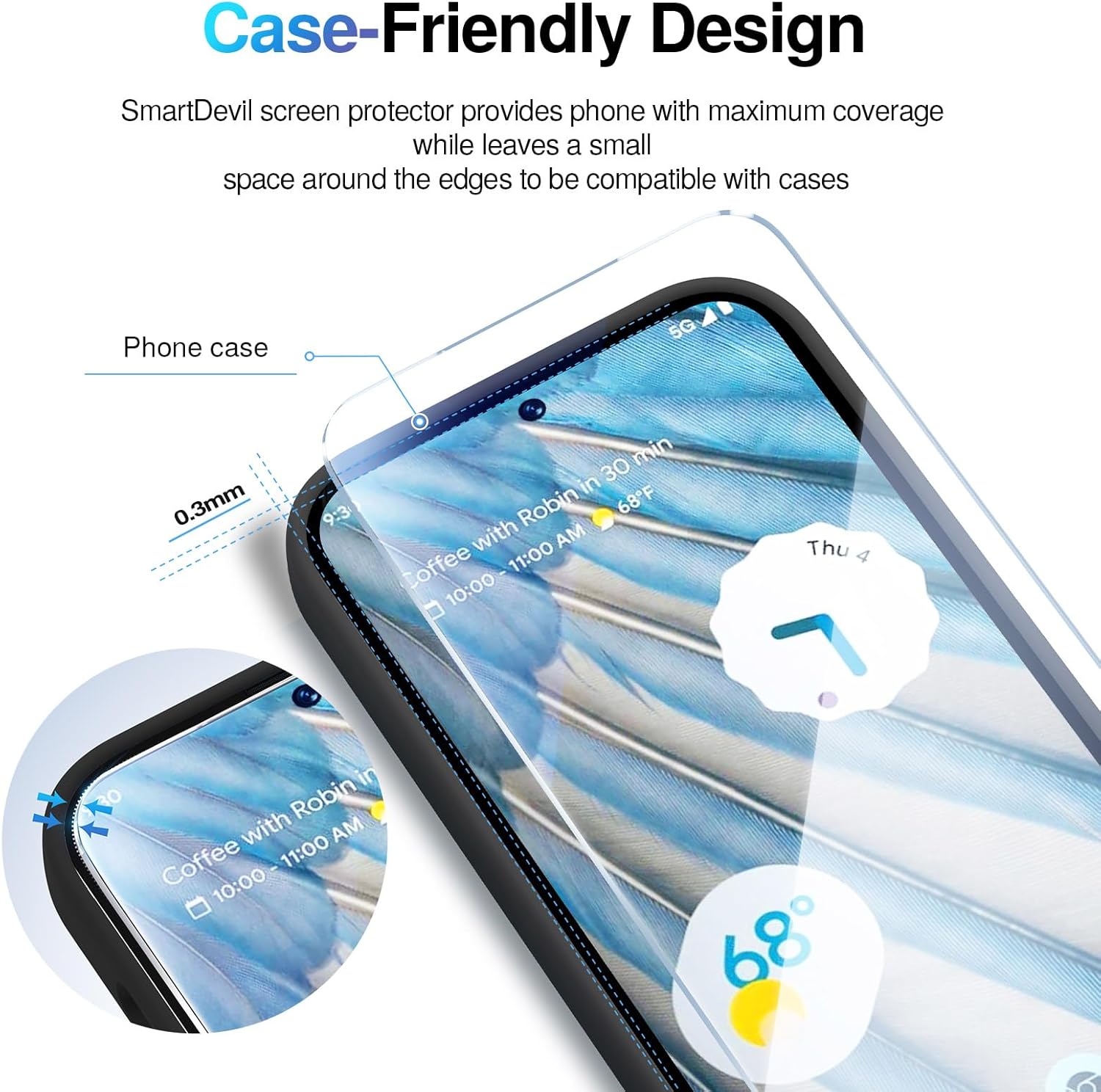 SMARTDEVIL [3+3 Pack] for Google Pixel 7A Screen Protector with Camera Lens Protector, Finger Print Reader Compatible, Fast & Easy Installation, Clear 9H Tempered Glass Film, Alignment Frame
