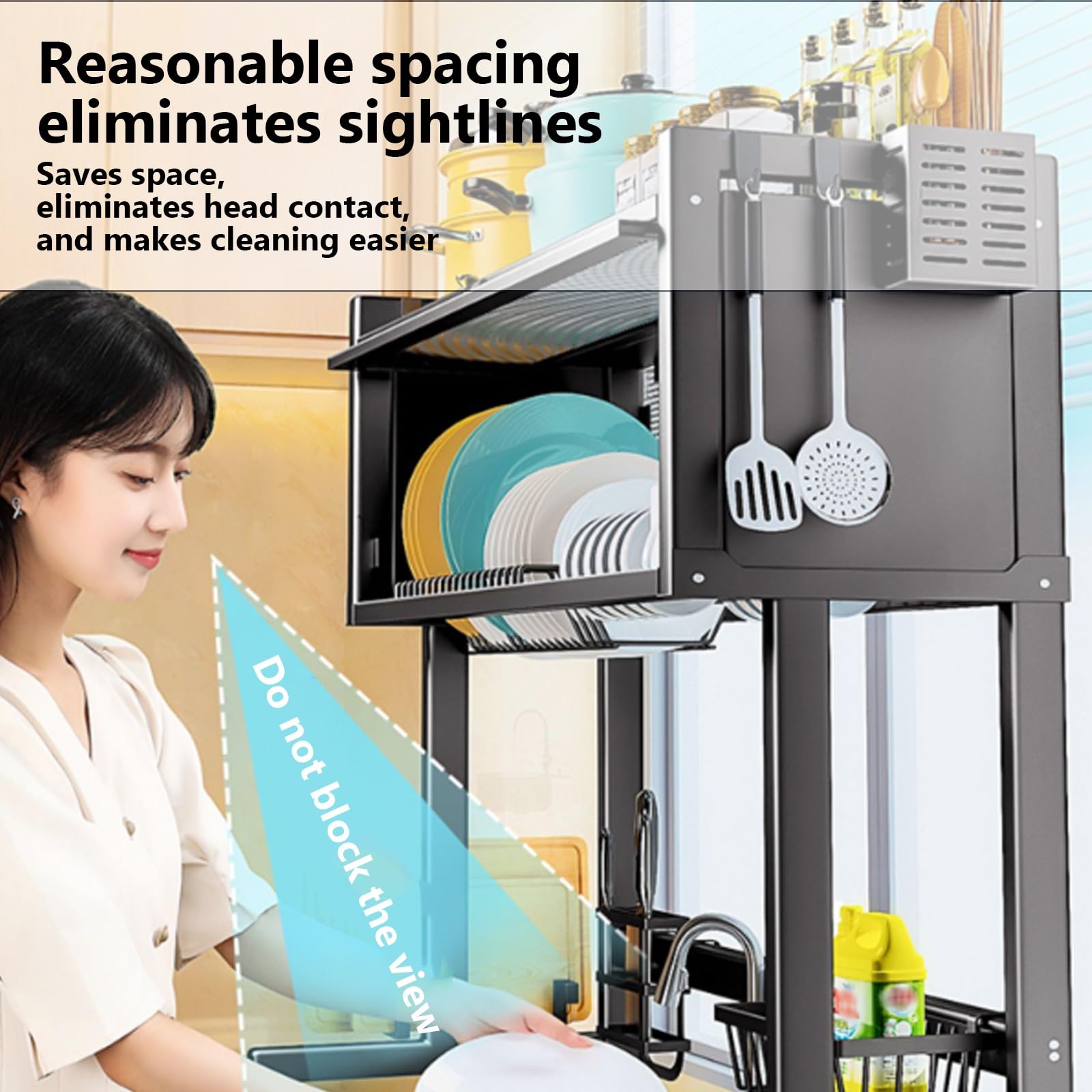 Escurridor De Platos De 3 Niveles para Colocar sobre El Fregadero, De Acero Inoxidable Blanco De 85 Cm con Puertas Abatibles, Organizador para Fregadero De Cocina. Black 85cm/33.5in