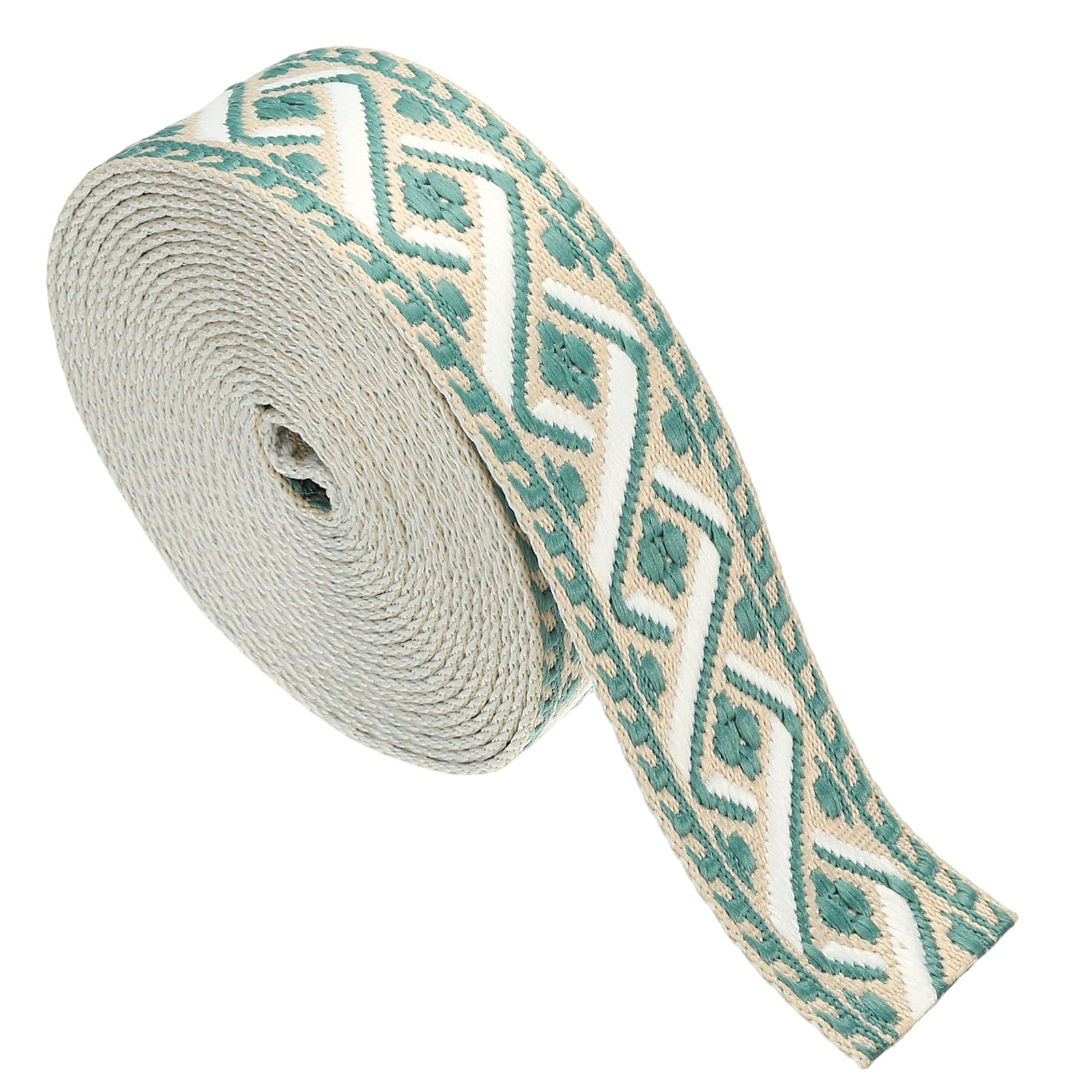 sourcing map 4.75 Yards Cotton Webbing Strap, 2-inch(50mm) Jacquard Webbing Ribbon Embroidery Polyester Webbing Straps Purse Strap Belt for Purse Bag Crafts Clothing, Khaki-Lake Blue
